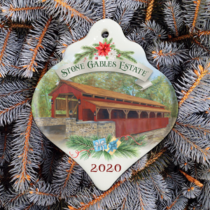 2020 Porcelain Christmas Ornament - 1844 Herr's Mill Covered Bridge