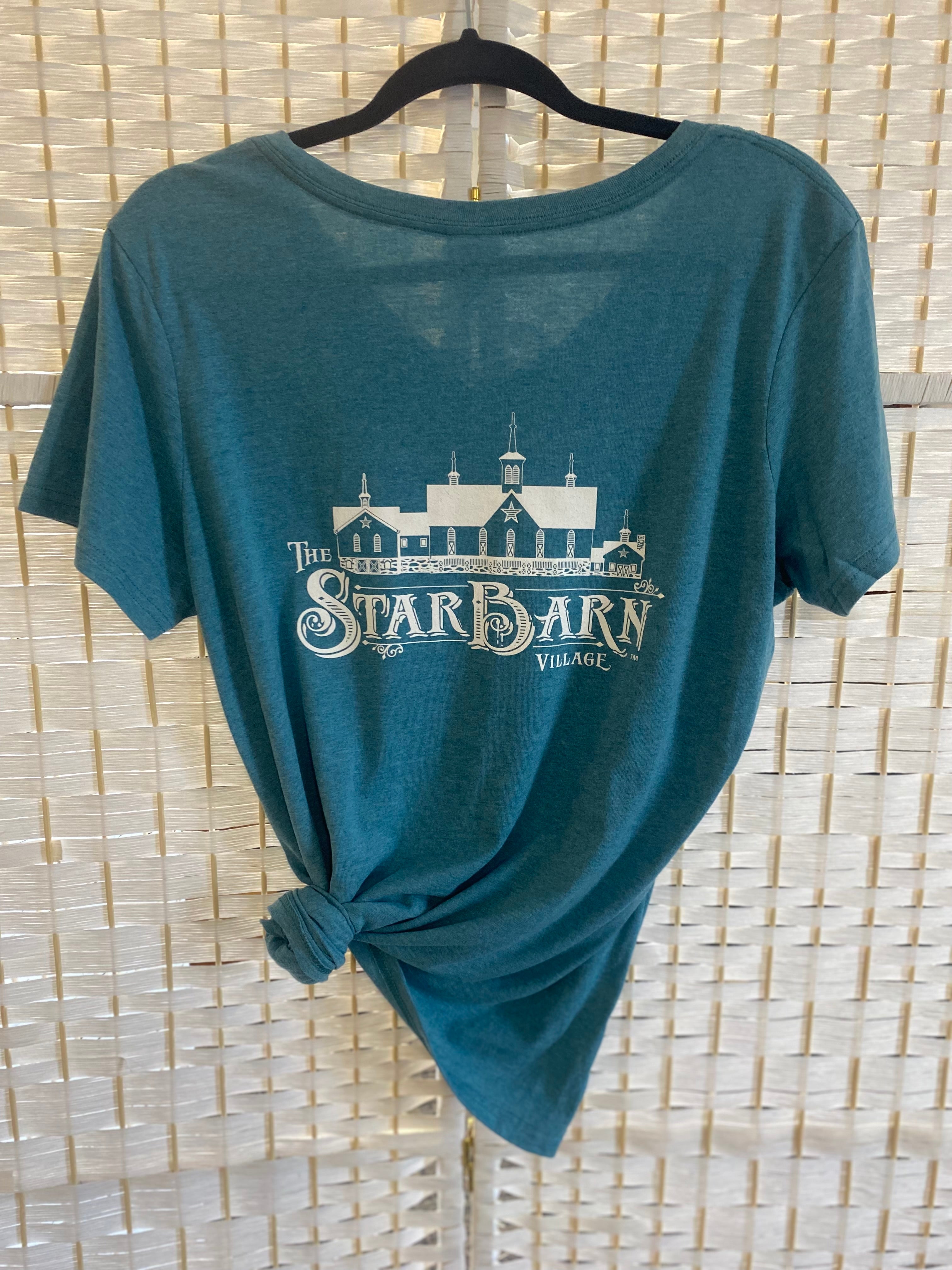 Ladies V-Neck Short Sleeve T Shirt Vivid Teal Star Barn